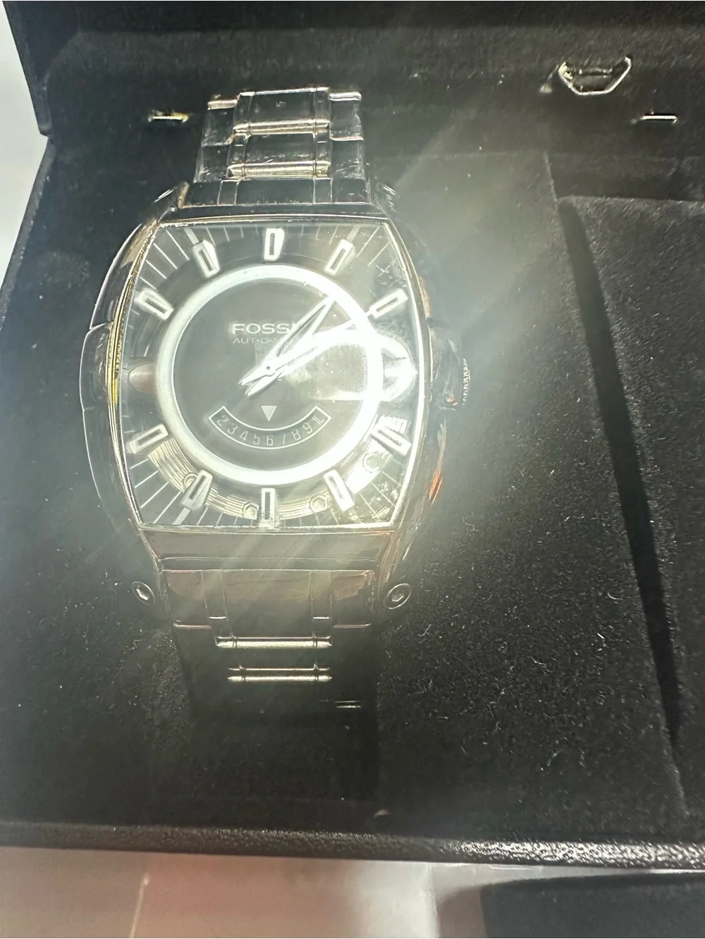 Fossil Silver Stainless Steel Watch with Black Dial